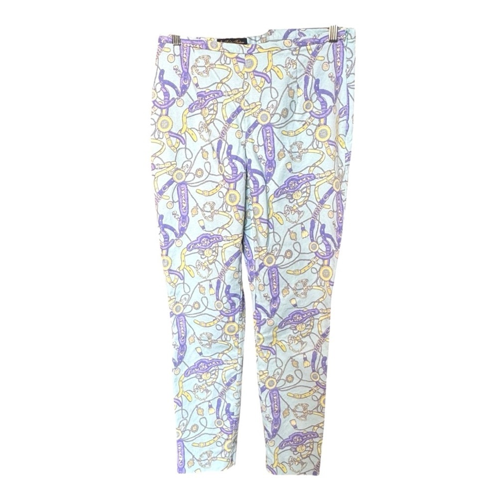 Brooks Brothers Stretch Cotton Pique Side Zip Pants Equestrian Print Size 10